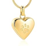 zeqingjw Pet Cremation Jewelry for Ashes Pendant Paw Print Heart Urn Necklace Memorial Keepsake Jewelry for Pet/Dog's/Cat's Ashes (Gold)