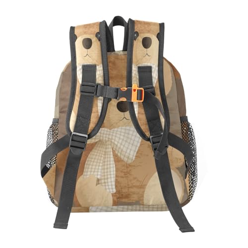 Brown Teddy Bear Bow Personalized Kids School Backpack for Boys Girls,Custom Name Mini Toddler Daypack Bags Kindergarten Bookbag, Design 3, KAR09214