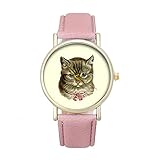Anzeige: Analog Tonsee Frauen Katze Muster Analog Elegante Sport PU Leder Armband Quarz Vogue Armbanduhr,Weiß (rosa)