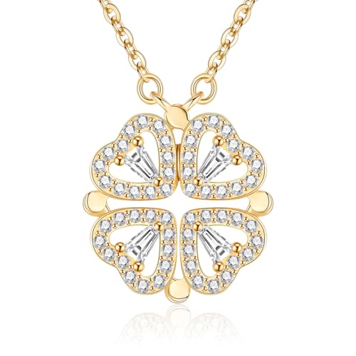 Jrêveinfini 925 Sterling Silver Four-Leaf Clover Necklace for Women, Clover Pendant with Sparkling Cubic Zirconia, Lucky Jewelry Gift