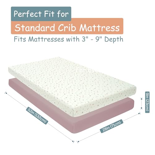 Image of Baby Girl Crib Sheets - 2 Pack Fitted Bedding Essentials, Super Soft Stretch Knit for Crib & Portable Mattress - Butterfly & Lilac