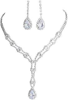 Elegant Silver Rhinestone Preal Earrings Necklace Sets Glitter Bridal Wedding Jewelry Set Formal Engagement Costume Jewelry for Women