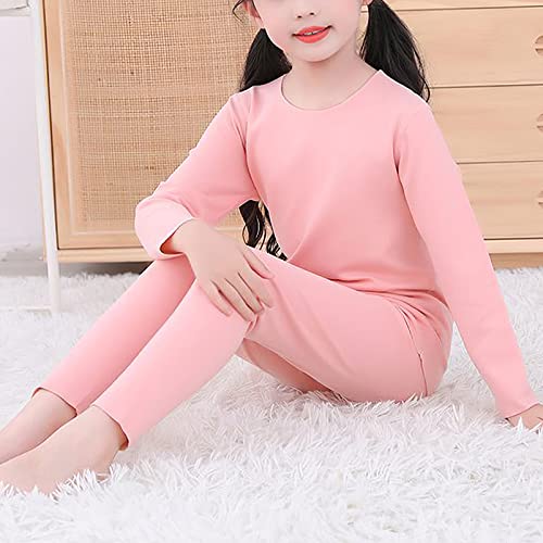amropi Kids Girls Thermal Underwear Set Warm Base Layer Long Johns Tops and Trousers Sets Pink, 7-8 Years - Image 3
