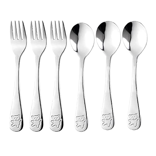 6 Pieces Kids Silverware Stainless Steel Children s Safe Flatware Toddler Fork and Spoon Set Child and Baby Utensils Metal Cutlery Set,3 x Safe Forks,3 x Children Tablespoons
