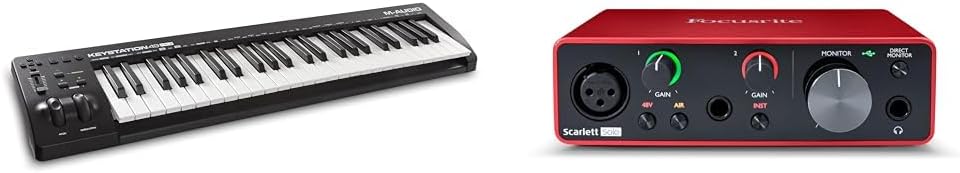 M-Audio Keystation 49 MK3-49 Key USB MIDI Keyboard Controller for Mac and PC & Focusrite Scarlett Solo 3rd Gen USB Audio Interface, The Guitarist, Vocalist, Podcaster Or Producer
