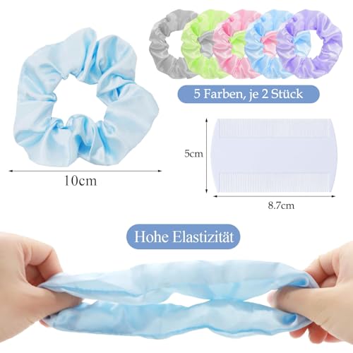 ZOCONE 10 Stück Anti Laus Haargummi mit Läusekamm, Natürlich Behandlung Scrunchies Haargummi Gegen Kopfläuse Haarbänder Läusen Vorzubeugen Gummiband für Mädchen Damen