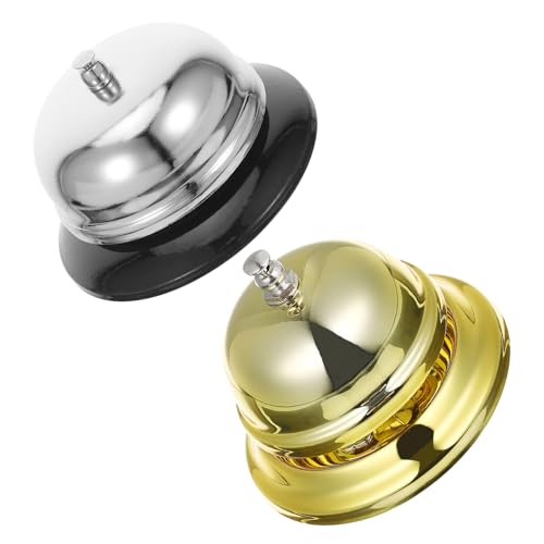 Healvian 2 Pièces Lot de 4 Sonnettes de Bureau en Alliage Doré et Argenté 8,5 CM – Base Antidérapante, Son Clair et Net – Cloches Manuelles Polyvalentes pour Classe, Réception et Bureaux
