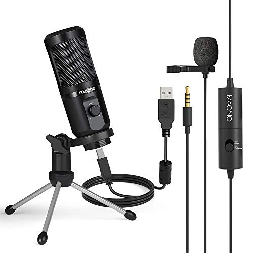 Computer Microphone with lavalier Microphone MAONO Cardioid Condenser Computer Mic Gain for Recording, Streaming, Podcasting, Voice Over, YouTube, Twitch, Skype, PC, Laptop, Desktop, PM461TR, AU100