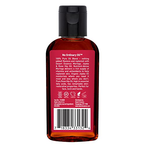 Desert Essence Moringa, Jojoba And Rosehip Oil - 2 Fl Ounce - Enhances Skin Texture & Glow - Skin Restoration - May Help Stretch Marks - For Face, Neck, Hands - Vitamins A, B, C, E With Antioxidants #TOP2