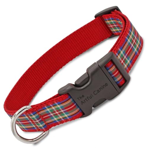 Scottish Plaid Dog Collar, Royal Stewart Tartan, Small Dogs 11-22 lbs (Collar: 5/8" Wide 8.5" - 13" Long)