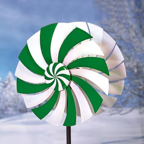 WAIU 60 Inch high Candy Cane Wind Spinners Outdoor Metal Garden Decor for Yard and Garden 360 Degrees Rotate Double Wind Spinners with Stake Cover