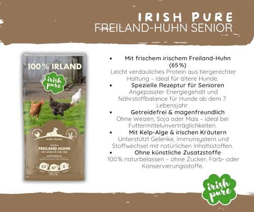 Irish Pure Freiland-Huhn Senior – 12kg + 6x390g - getreidefreies Trockenfutter & Nassfutter für ältere Hunde – mit Kelp-Alge – 100 % natürlich & artgerecht - optimal ausgewogene Ernährung - Sparpaket