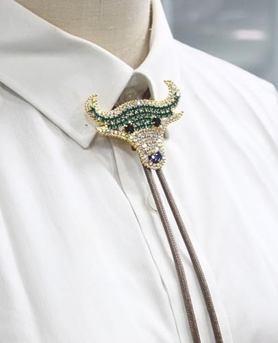 Image of PEARLY JUN Bolo Tie for Men Women Rhinestone Bling Western Cowboy Brown Leather Country Style String Wear Shirt Vest