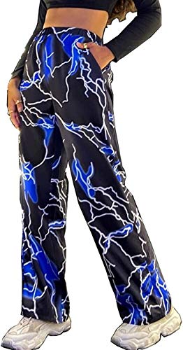 XiuLi Blitz Print Hose Kordelzug Hose Damen mit Hoher Taille Jogginghose Yoga Pants Elastische Hose Sexy Streetwear (Color : Blue, Size : L) Cover