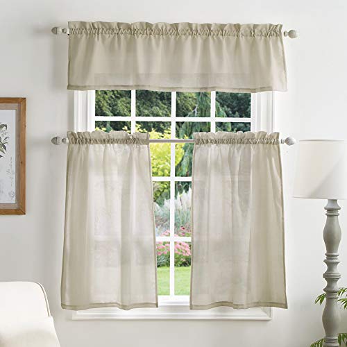 Martha Stewart Bedford Woven Plaid Window Curtain Valance and Tiers Set, Linen