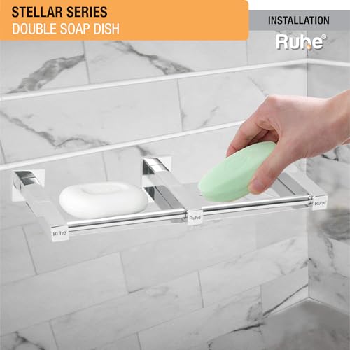 Image of Ruhe Stellar Stainless Steel Soap Dish | Wall Mounted |Double Soap Dish Holder | Soap Dish for Bathroom and Kitchen |Bathroom Organizer| Soap Try for Bathroom Accessories |Soap Stand | Chrome Finish