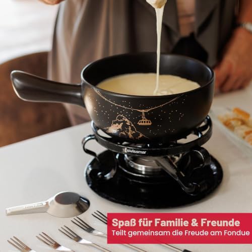 Foto von Swissmar F66901 Gruyère Fondue Set 9-teiliges, Keramik/Edelstahl, 2.65L, Fondue-Set für Fleisch, Käse und Schokolade, für 4 Personen, Geschenkset