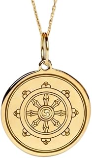 Halsband med Dharma-hjul i 925 sterlingsilver, guld | WW_NLC_02082 | pläterade runda skivor graverade andliga symbolsmycken med 18-tums kabelkedja meningsfull gåva för män
