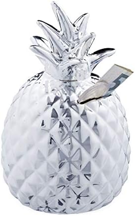 Relaxdays Ananas Savings, zamykana ceramiczna skarbonka, 2 klucze, tropikalna skarbonka, srebrna, wys. x gł.: ok. 16 x 9 cm