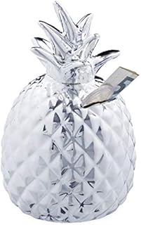 Relaxdays Ananas Savings, zamykana ceramiczna skarbonka, 2 klucze, tropikalna skarbonka, srebrna, wys. x gł.: ok. 16 x 9 cm