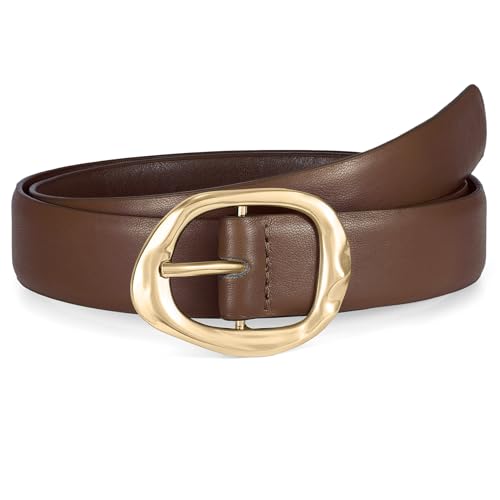 Leather Belt for Women Casual Waist Belt with Gold Buckle