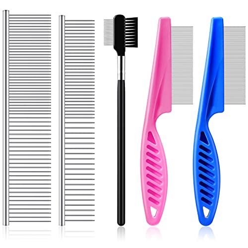 Pet Comb 5 Pieces Dog Comb Tear Stain Remover Comb Stainless Steel Pet Comb Double Sided Dog Eye Comb Brush Multipurpose…