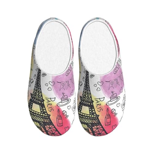 Chaussons en peluche chauds pour soirées d'hiver à la maison motif Tour Eiffel