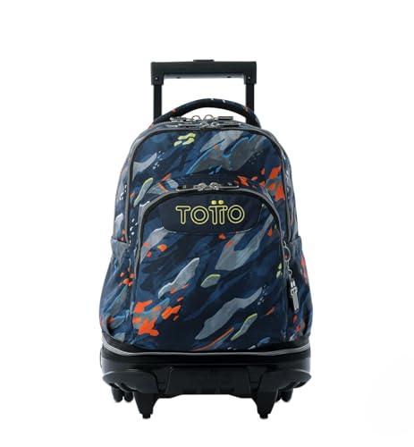 TOTTO - Mochila Escolar con Ruedas Desmontables, Modelo Tiza, Capacidad 26 L, Mochila PC 15.4', Bolsillo Botella, Manija Telescópica, Espaldar Ergonómico y Correas en S, Estampado Groove Azul