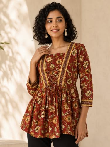 Image of Princess Cut Top for Women - 3 /4 Sleeves with Front Drawstrings (S-XXL)