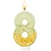 Nuome Gold & White Iridescent Glitter Number 8 Birthday Candle - Sparkly Cake Topper for Birthday Decorations Supplies, Glam Party Favors (Yellow White, 8)