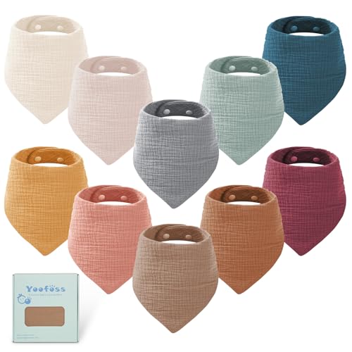 Image of Yoofoss Muslin Baby Bibs 10 Pack 100% Organic Cotton 6-Layer Soft Absorbent Drool Bandana Baby Bibs for Drooling and Teething for Boys and Girls,Classic Mixed