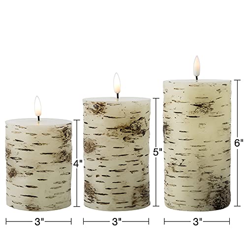 Eywamage Birch Bark Flameless Pillar Candles with Remote, Flickering Rustic Battery LED Wood Candles Set of 3 by Eywamage - Image 2