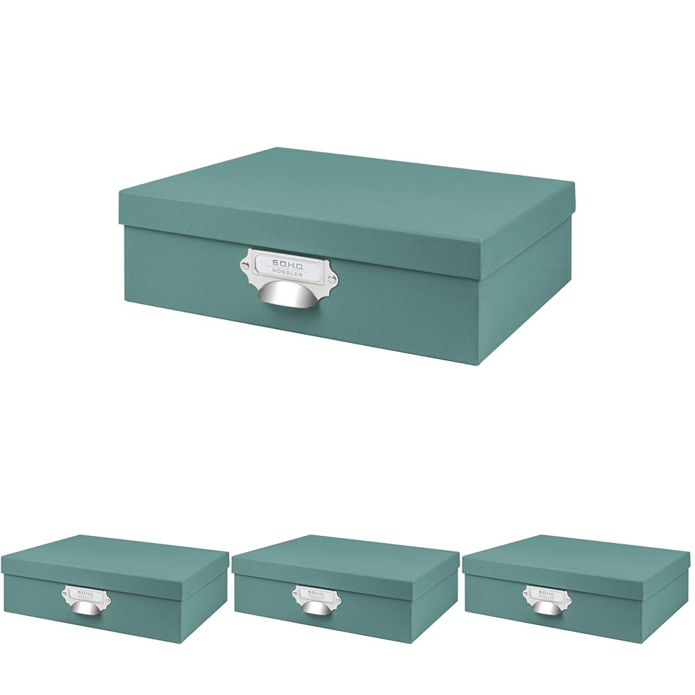 Rössler SOHO Aufbewahrungsbox mit Deckel A4 | Aufbewahrungsbox aus Papier | Bad Organizer | Organizer Küche | Organizer Schminke | Boxen Aufbewahrung | 34 x 26 x 10 cm | 1 Stück | Farbe: Grün | Opal