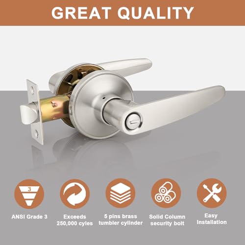Image of Probrico 15 Pack Privacy Door Levers Door Handles for Bedroom or Bathroom Keyless Leverset, Locked in Side Home /Office Door Lockset,Modern&Durable in Satin Nickel Door Hardware