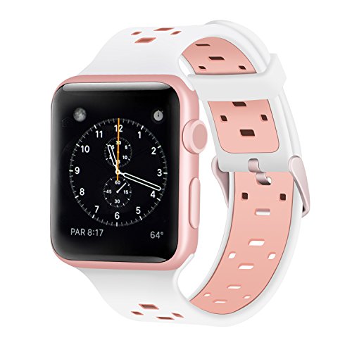 iBazal Correa Compatible con iWatch Series 4 3 2 1 Correas 40mm 38mm Silicona Caucho Pulseras Bandas de Reemplazo con Estuche TPU reemplazo para Apple Watch Mujeres Reloj Accesorio - Rosa/Blanco 38/40
