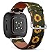 CJBROES Replacement Leather Watch Band, Compatible with Fitbit Versa 3 and Fitbit Sense of Wristband Bracelet Accessory - Floral Geometrical Sunflowers