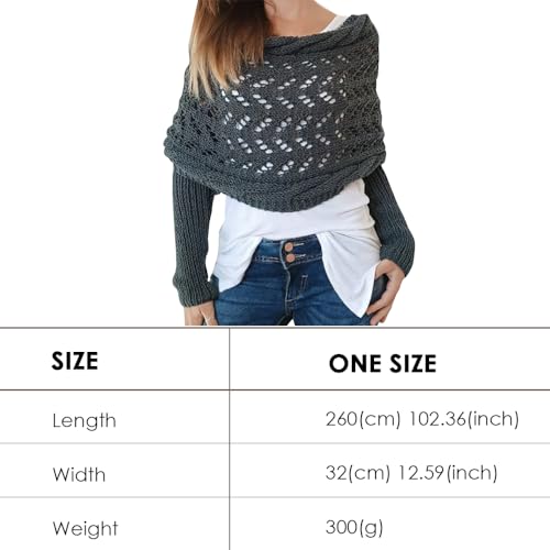 Image of Knitted Cable Wrap for Women Multifunctional Scarf with Sleeves Crochet Sweater Scarf with Sleeves