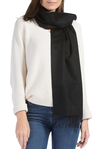 Fishers Finery Womens 100% Pure Cashmere Winter Scarf; 2-Ply Dehaired (Black)