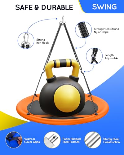 Image of Everyfun 43 inch Saucer Tree Swing for Kids Adult, 700lbs Weight Capacity, Waterproof Flying Saucer Swing with Adjustable Hanging Straps, Swing Seats for Backyard Outdoor Indoor Playground, Orange