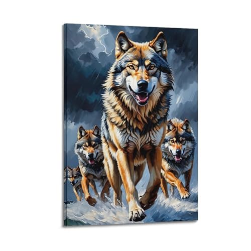 Poster loup moderne WIZIGM sur toile haute definition encadree 20 x 30cm