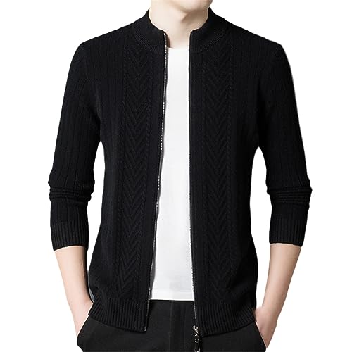 Men's Zipper Crew Neck Cashmere Sweater Cardigan Zip Up Sweater with Pockets - Main Image