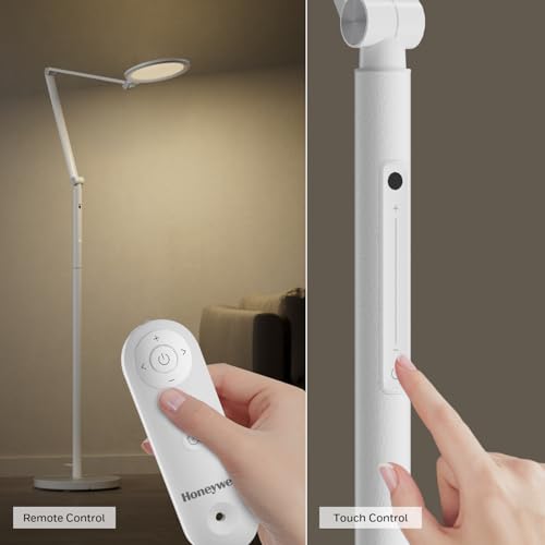 Image of Honeywell F01 LED Floor Lamp, Dimmable Standing Light with Remote, White