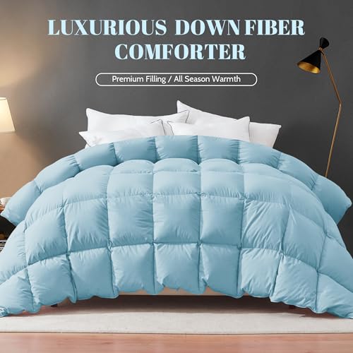 Cosybay King Size Feather Down Fiber Comforter Ultra Fluffy Duvet Insert, All Season Cotton Cover Luxury Hotel Bed Comforter with Corner Tabs, Blue 106x90 Inch