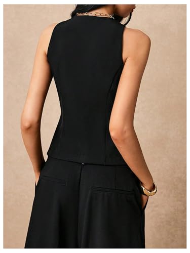 GORGLITTER Women's Metal Flower Blazer Vest Sleeveless V Neck Fashion Vests Top Business Casual Work Tops3