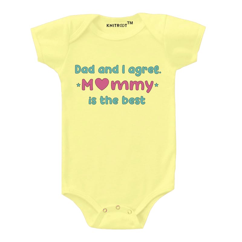 KNITROOTMom Family Special Onesies, Unisex Baby Kids Cotton Lycra Envelope Neck Half Sleeve Yellow Romper, Bodysuit, Sleepsuit, Daddy And I Agree Mommy Is The Best, Infant Cloths for Boys & Girls