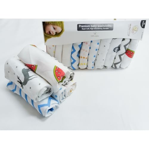 Image of Pack of 10-100% Pure Muslin Cotton Baby Napkin - 10 Baby Towel with Size 29x29 cm Baby Washcloths