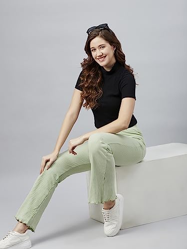 Image of BLINKIN Women's Stretch Fit Mid Rise Ribbed Stretchable Flared Pants | Boot Cut Bell Bottom Pants - Ideal for Yoga & Gym Wear, Casual Wear & Office Wear Trousers