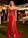 Satin Mermaid Prom Dresses 2026 Long Off Shoulder Beaded Formal Dresses Lace Pleated Evening Dresses with Slit Tail Champagne Size 2