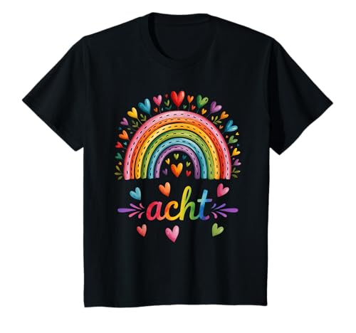 Regenbogen Herzen 8. Geburtstag 8 Jahre Mädchen T-Shirt