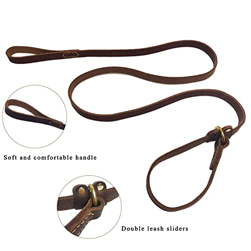 Lwbmg 5.6Ft Leather Dog Leash, Real Leather Slip Lead Dog Leash, Soft Adjustable Dog Training Leash For Small Medium And Large Dogs Brown #TOP3